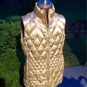 Lands' End Gold Zip Diamond Quilt Down Vest, Med